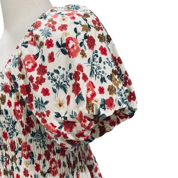 Alluv Place Floral Puff Sleeve Cottagecore Midi Dress Smocked Bodice Festival - Picture 9 of 12